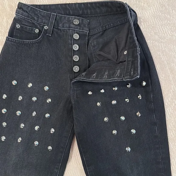 LF CARMAR Black Distressed Studded Ankle Jeans