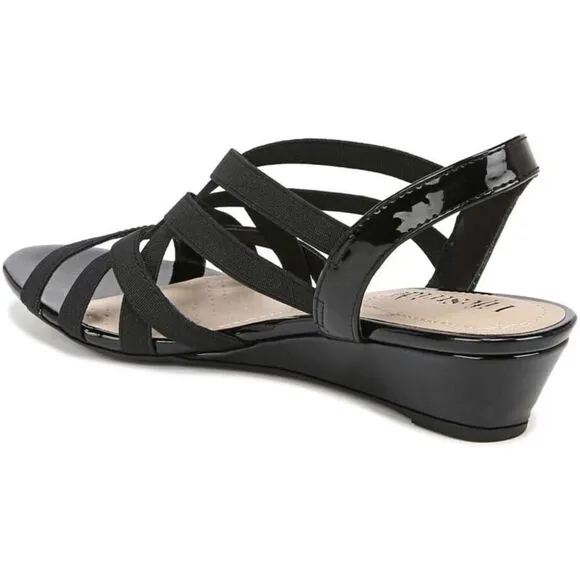 LifeStride Yung I8597M1001 Sandals Women's 8.5 Black Wedge Heel Strappy KHD221