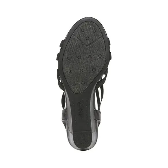 LifeStride Yung I8597M1001 Sandals Women's 8.5 Black Wedge Heel Strappy KHD221