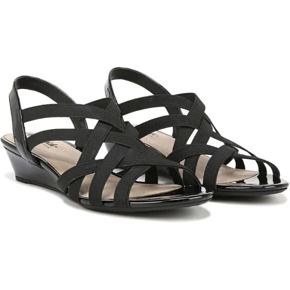 LifeStride Yung I8597M1001 Sandals Women's 8.5 Black Wedge Heel Strappy KHD221