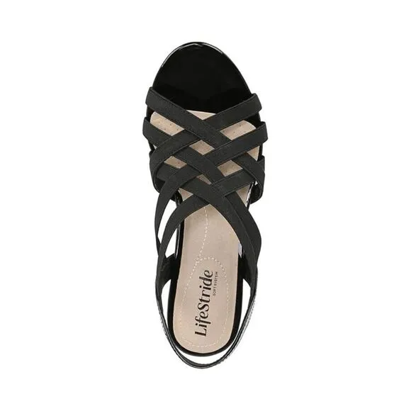 LifeStride Yung I8597M1001 Sandals Women's 8.5 Black Wedge Heel Strappy KHD221