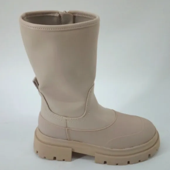 Like New Zara Girl's Cream Beige Tall Rain Snow Rubber Boots Zipper Closure 30