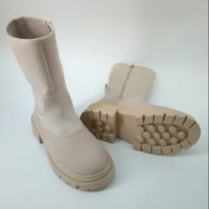 Like New Zara Girl's Cream Beige Tall Rain Snow Rubber Boots Zipper Closure 30