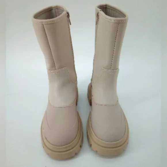 Like New Zara Girl's Cream Beige Tall Rain Snow Rubber Boots Zipper Closure 30