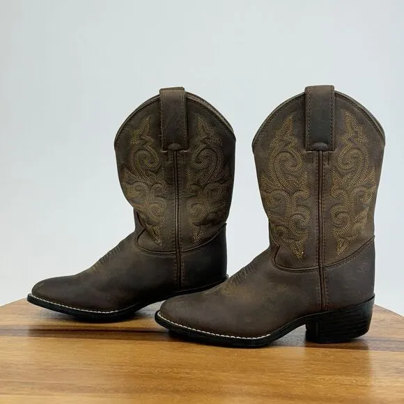 Little Kids Justin Brown Leather Classic Casual Western Cowboy Boots Size 10.5 C