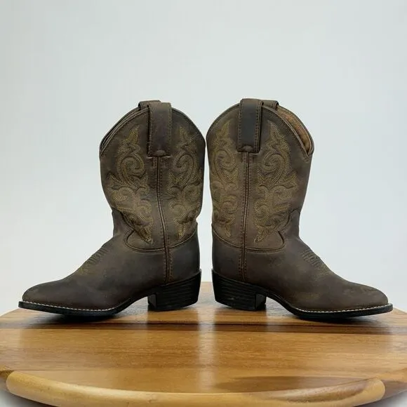 Little Kids Justin Brown Leather Classic Casual Western Cowboy Boots Size 10.5 C