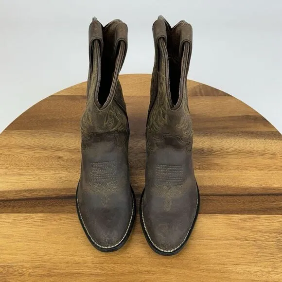 Little Kids Justin Brown Leather Classic Casual Western Cowboy Boots Size 10.5 C