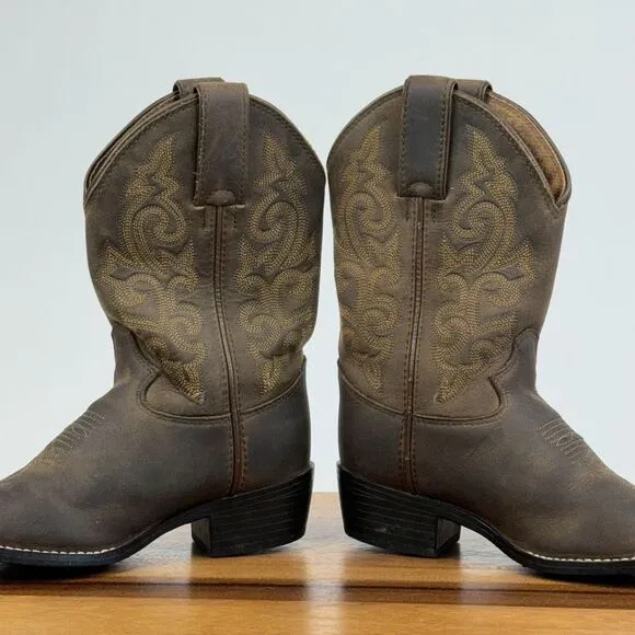 Little Kids Justin Brown Leather Classic Casual Western Cowboy Boots Size 10.5 C