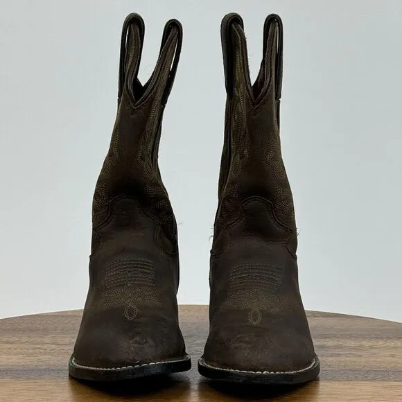 Little Kids Justin Brown Leather Classic Casual Western Cowboy Boots Size 10.5 C