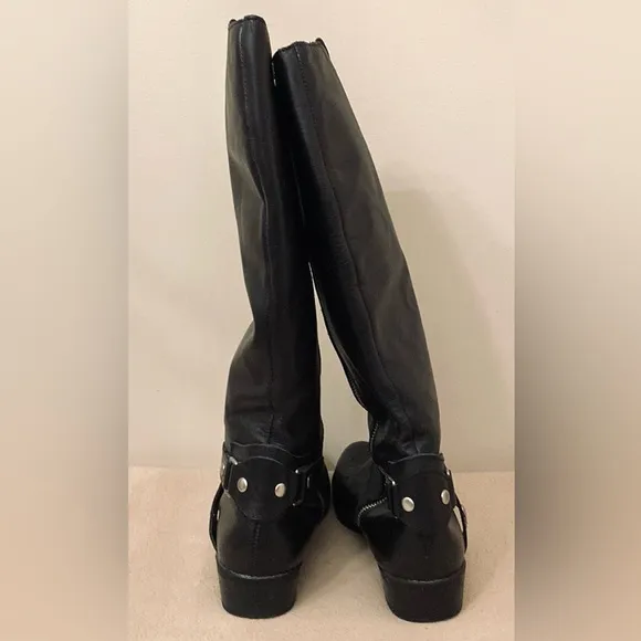 Liz Claiborne Renea Black Genuine Leather Tall Heeled Boots Size 6.5M