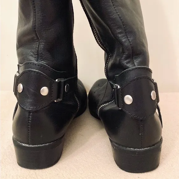Liz Claiborne Renea Black Genuine Leather Tall Heeled Boots Size 6.5M