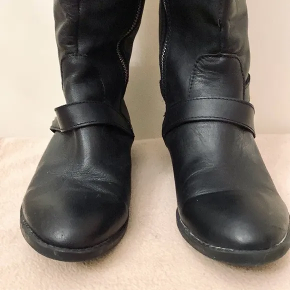 Liz Claiborne Renea Black Genuine Leather Tall Heeled Boots Size 6.5M