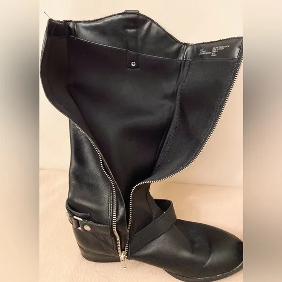 Liz Claiborne Renea Black Genuine Leather Tall Heeled Boots Size 6.5M