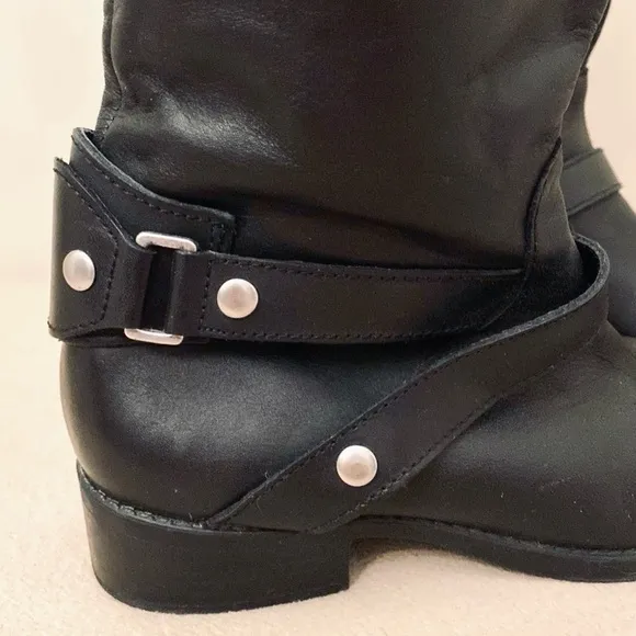 Liz Claiborne Renea Black Genuine Leather Tall Heeled Boots Size 6.5M