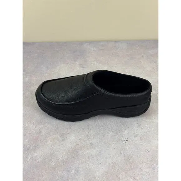LL Bean Moc ll Mens Size 8.5 Wide Slip On Mule Clogs Shoes Black Leather 268224