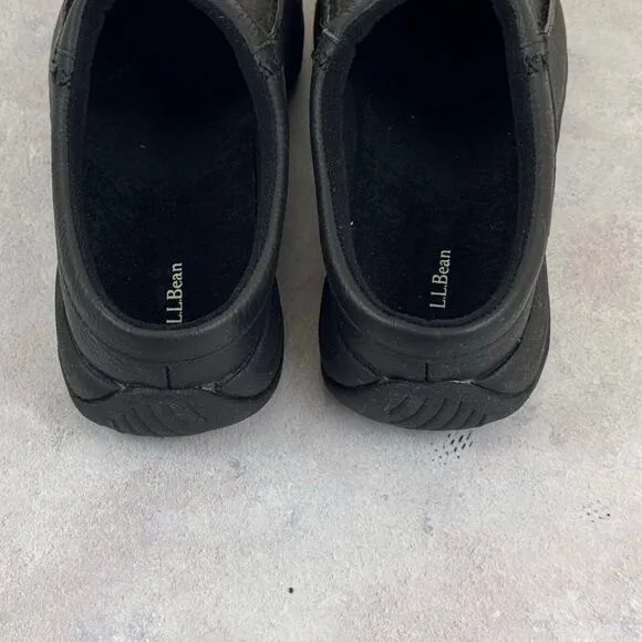 LL Bean Moc ll Mens Size 8.5 Wide Slip On Mule Clogs Shoes Black Leather 268224