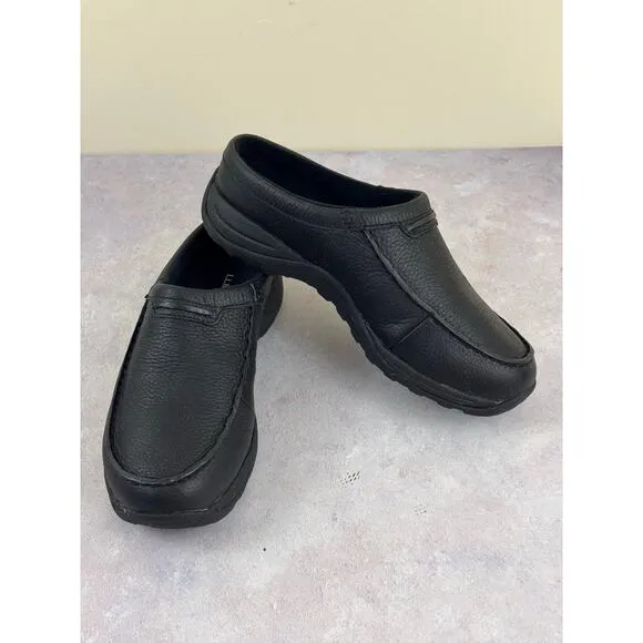 LL Bean Moc ll Mens Size 8.5 Wide Slip On Mule Clogs Shoes Black Leather 268224