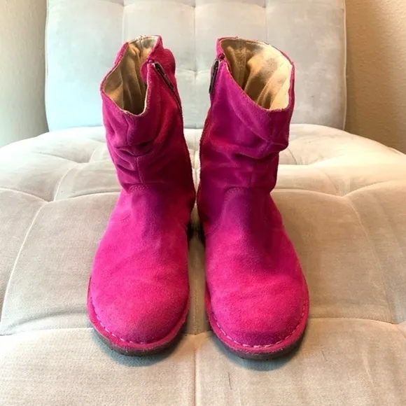 L.L. Bean Suede Leather Slouch Ankle Boots Bootie Pink Fuchsia Purple Size 6