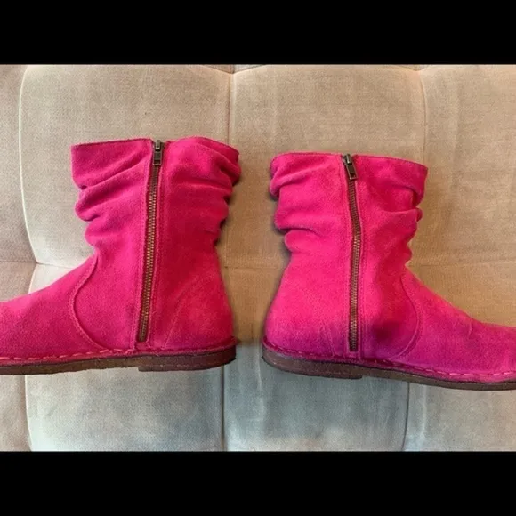 L.L. Bean Suede Leather Slouch Ankle Boots Bootie Pink Fuchsia Purple Size 6