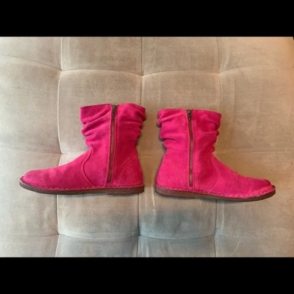 L.L. Bean Suede Leather Slouch Ankle Boots Bootie Pink Fuchsia Purple Size 6