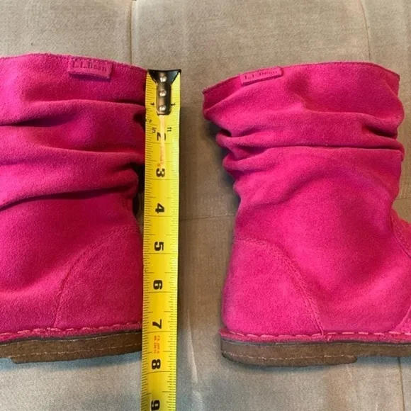 L.L. Bean Suede Leather Slouch Ankle Boots Bootie Pink Fuchsia Purple Size 6