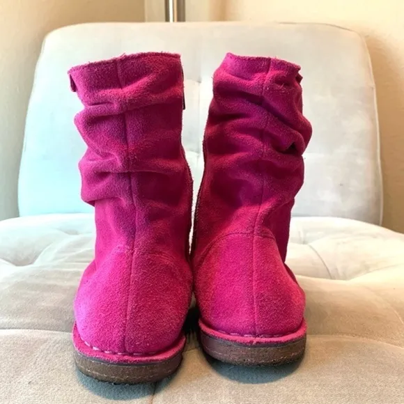 L.L. Bean Suede Leather Slouch Ankle Boots Bootie Pink Fuchsia Purple Size 6
