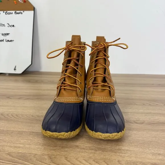 L.L. Bean Womens Navy and Tan Bean Boots Waterproof Duck Boots Size 6
