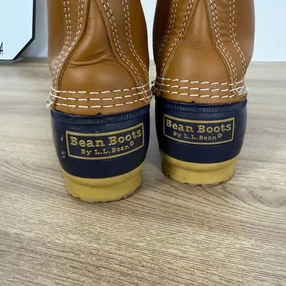 L.L. Bean Womens Navy and Tan Bean Boots Waterproof Duck Boots Size 6