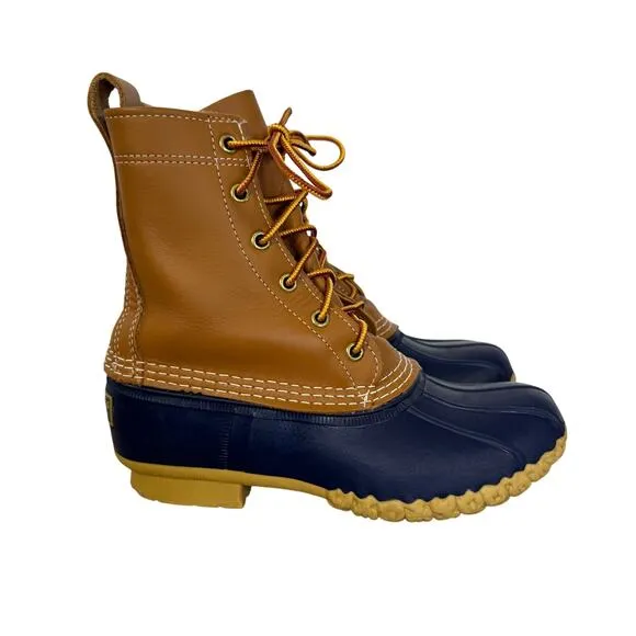 L.L. Bean Womens Navy and Tan Bean Boots Waterproof Duck Boots Size 6