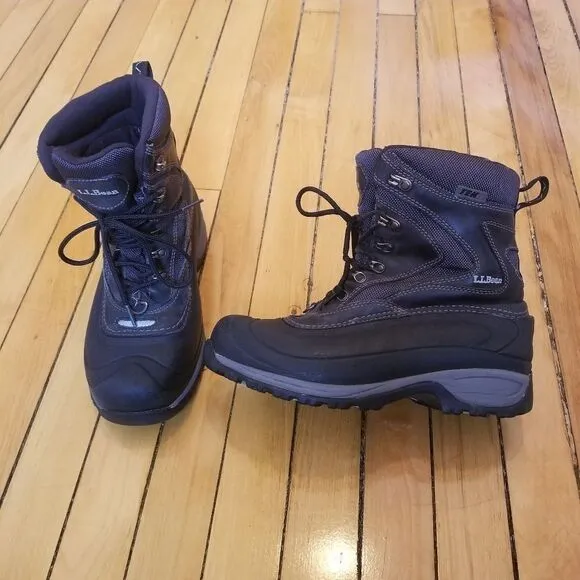 L.L.Bean Tek 2.5 Black Leather Waterproof Hiking PrimaLoft Mid Calf Boots 7