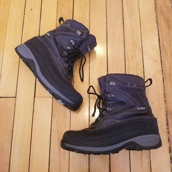 L.L.Bean Tek 2.5 Black Leather Waterproof Hiking PrimaLoft Mid Calf Boots 7