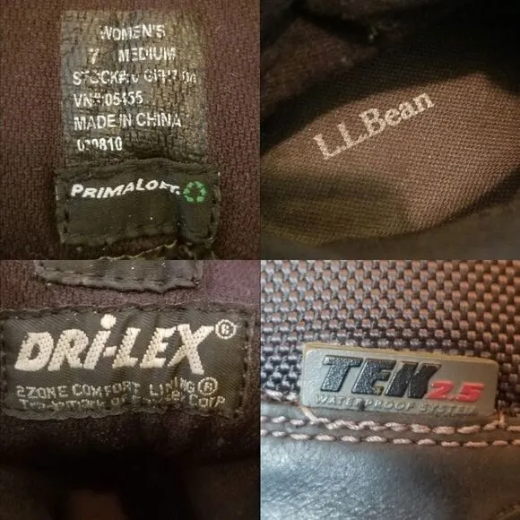 L.L.Bean Tek 2.5 Black Leather Waterproof Hiking PrimaLoft Mid Calf Boots 7