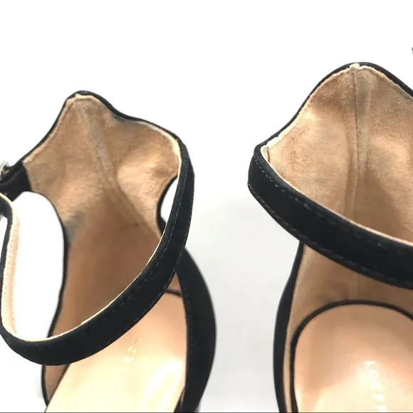 LOEFFLER RANDALL &quot;ROSIE&quot; RED, BLACK &amp; CREAM LEATHER PLATFORM HEELS (9B)