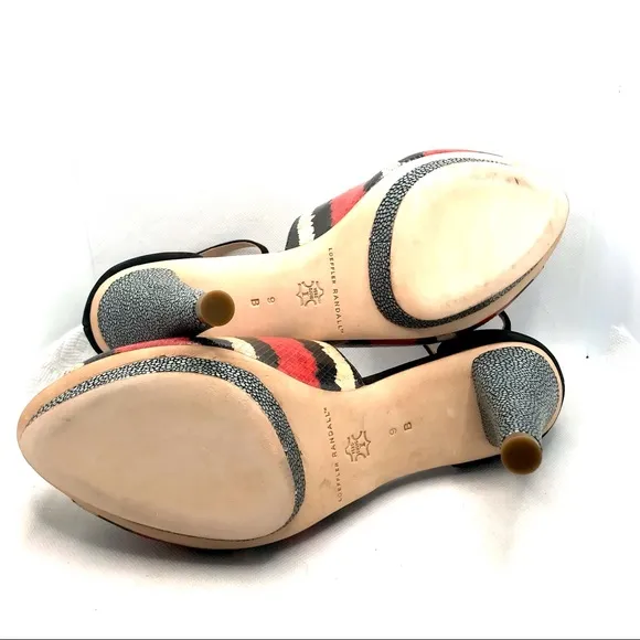 LOEFFLER RANDALL &quot;ROSIE&quot; RED, BLACK &amp; CREAM LEATHER PLATFORM HEELS (9B)