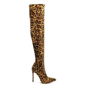 London Rag Size 6 Cheetah Print Thigh High Boots Pointed Toe Sexy