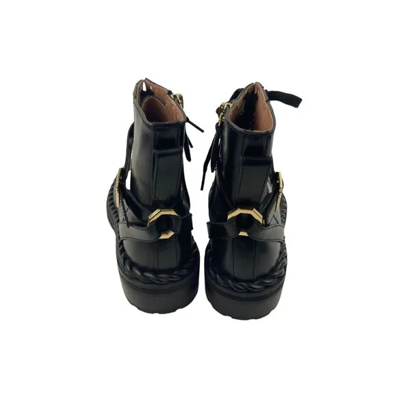 Louise Et Cie Sabri Black Leather Combat Boots Womens US 7.5 EU 38 Mid Calf Lace