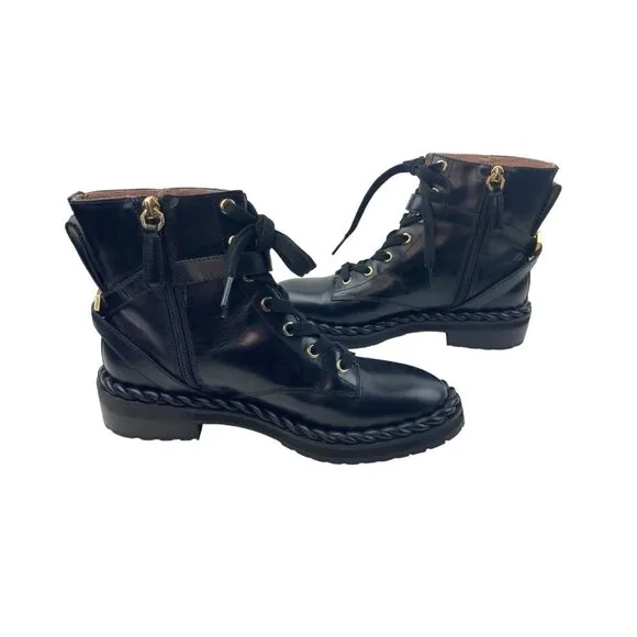 Louise Et Cie Sabri Black Leather Combat Boots Womens US 7.5 EU 38 Mid Calf Lace