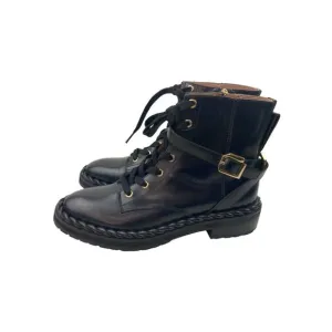 Louise Et Cie Sabri Black Leather Combat Boots Womens US 7.5 EU 38 Mid Calf Lace