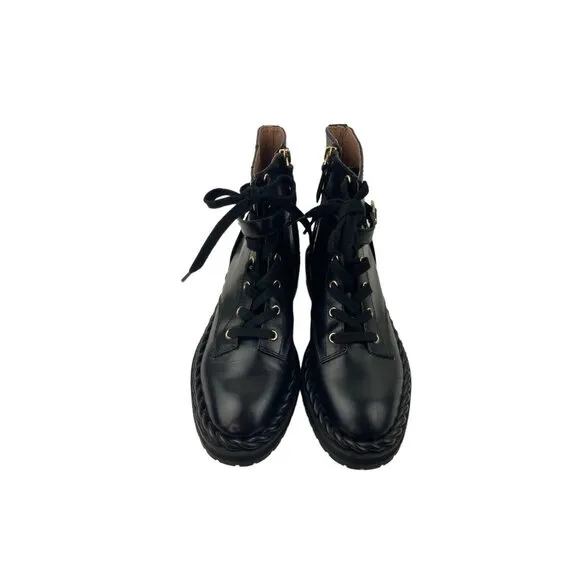 Louise Et Cie Sabri Black Leather Combat Boots Womens US 7.5 EU 38 Mid Calf Lace