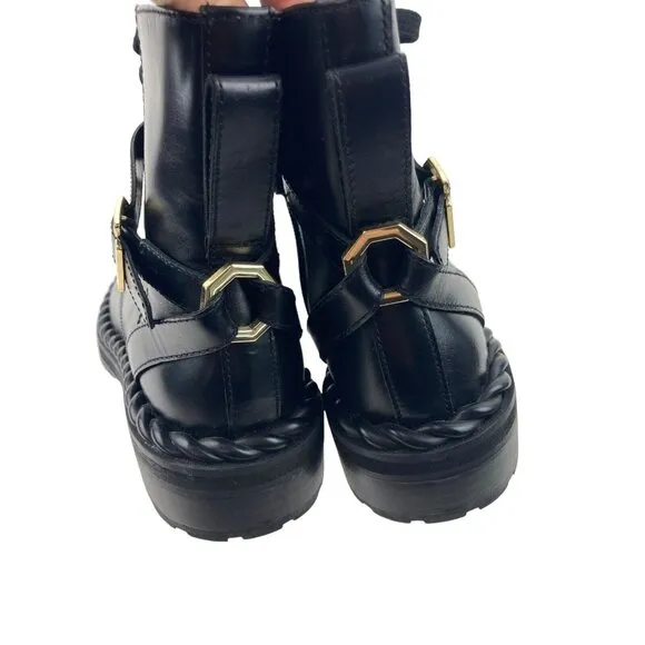 Louise Et Cie Sabri Black Leather Combat Boots Womens US 7.5 EU 38 Mid Calf Lace