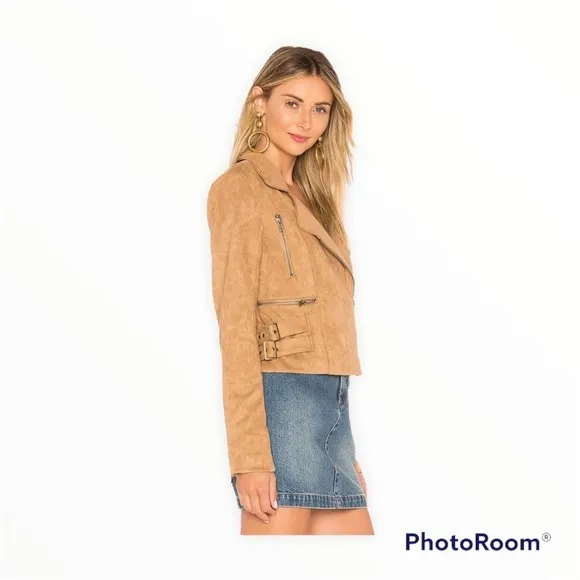 LOVERS   FRIENDS REVOLVE Tan Pierce Faux Suede Moto Jacket Size XS Neutral