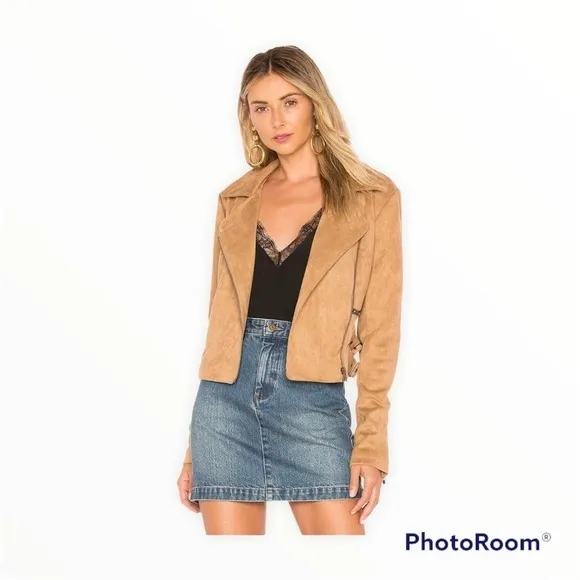 LOVERS   FRIENDS REVOLVE Tan Pierce Faux Suede Moto Jacket Size XS Neutral