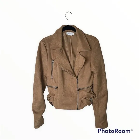 LOVERS   FRIENDS REVOLVE Tan Pierce Faux Suede Moto Jacket Size XS Neutral