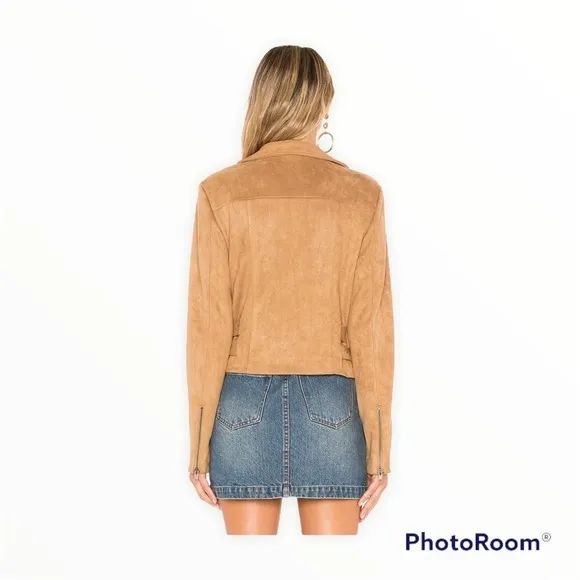 LOVERS   FRIENDS REVOLVE Tan Pierce Faux Suede Moto Jacket Size XS Neutral