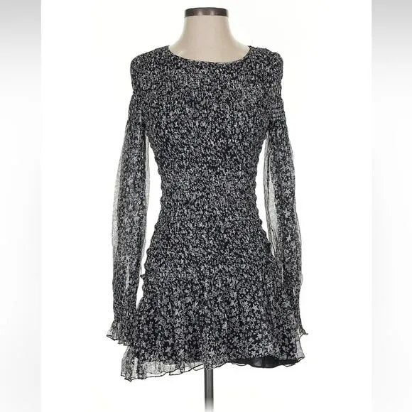 LoveShackFancy Scarlett Mini Dress - Size XS - Black/Grey - 100% Silk