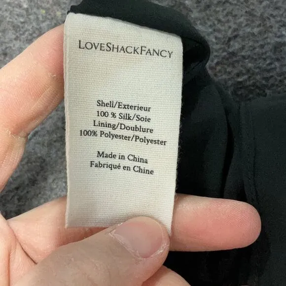 LoveShackFancy Scarlett Mini Dress - Size XS - Black/Grey - 100% Silk