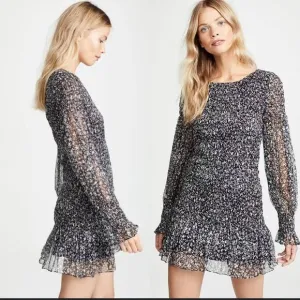 LoveShackFancy Scarlett Mini Dress - Size XS - Black/Grey - 100% Silk