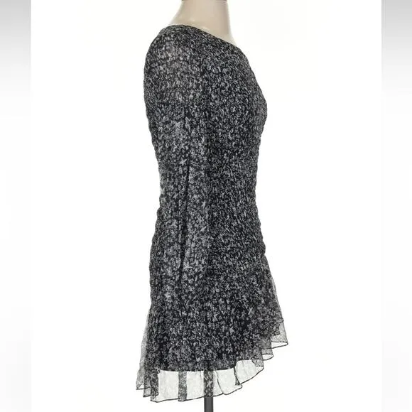 LoveShackFancy Scarlett Mini Dress - Size XS - Black/Grey - 100% Silk