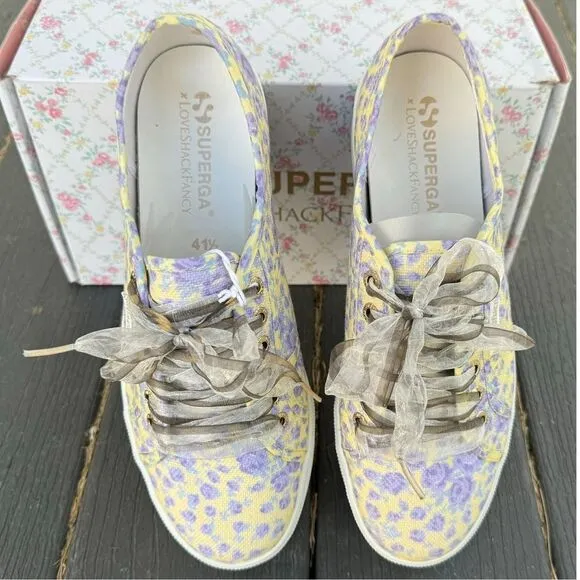 LoveShackFancy Superga FanCot Bindings Purple Floral Platform Sneakers 10.5