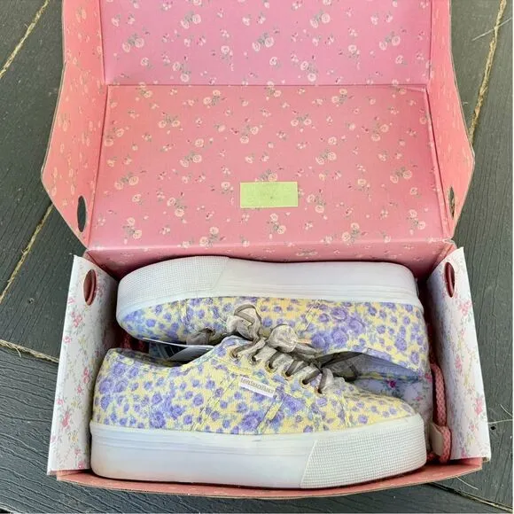 LoveShackFancy Superga FanCot Bindings Purple Floral Platform Sneakers 10.5